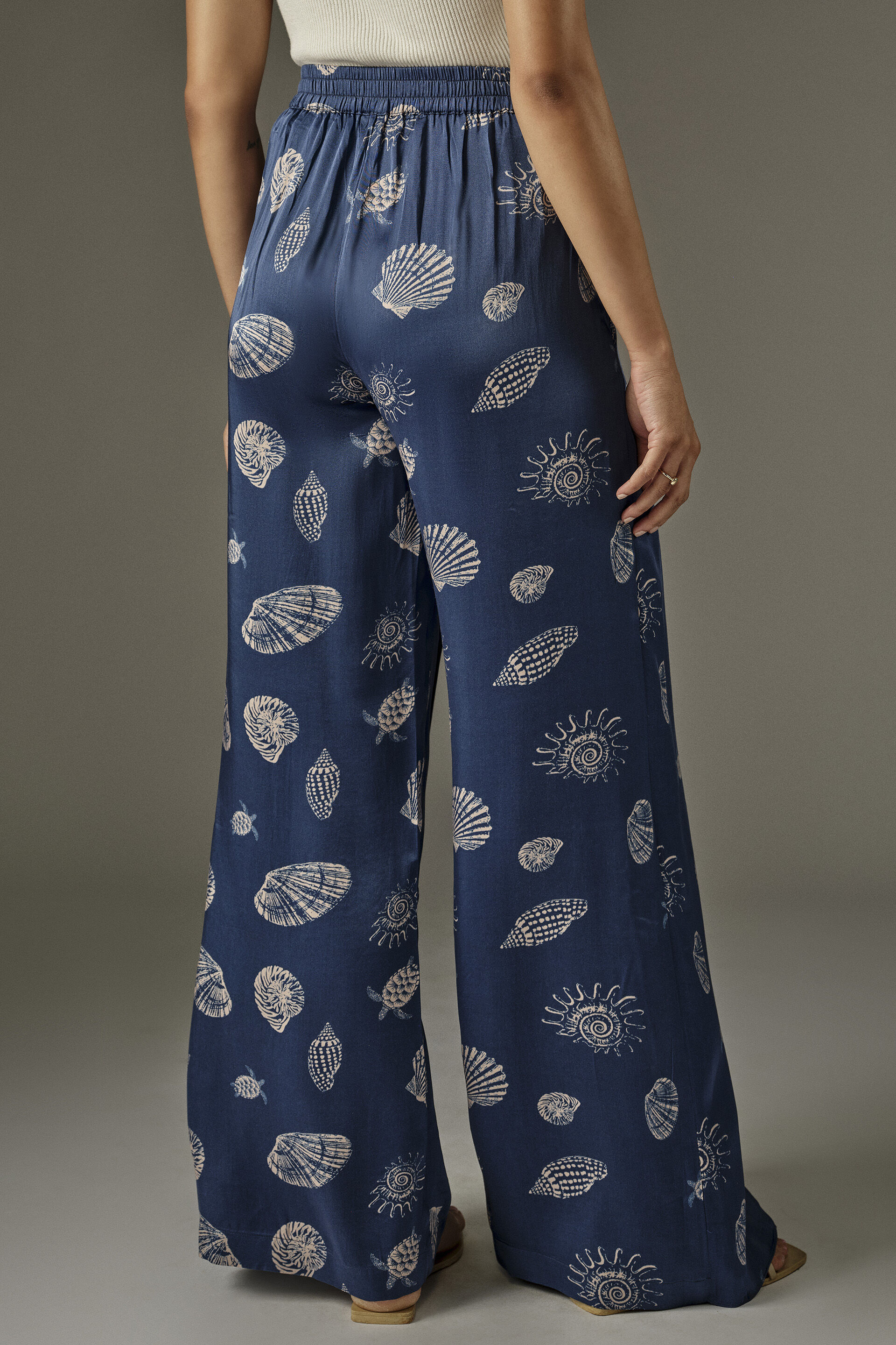 Overlap Shell Print Modal Pants - Navy, Navy Blue, image 4
